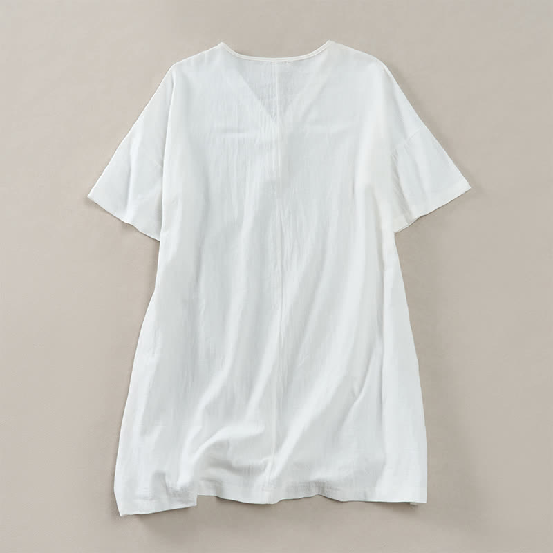 Buddha Stones Robes d'été minimalistes décontractées à manches courtes boutonnées pour femmes - image 1