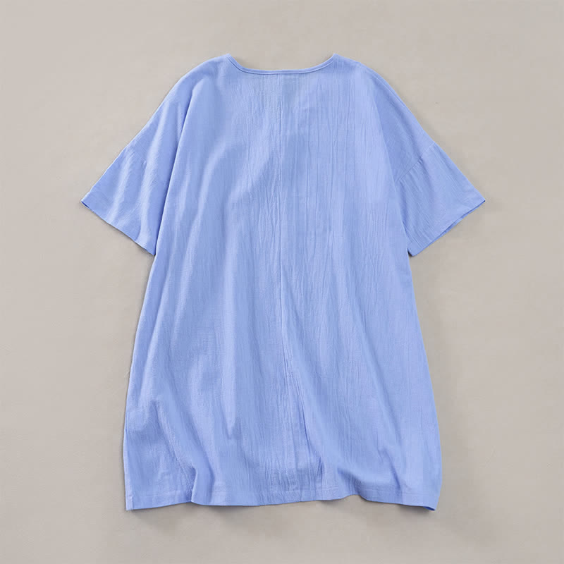 Buddha Stones Robes d'été minimalistes décontractées à manches courtes boutonnées pour femmes - image 15