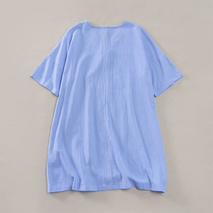Buddha Stones Robes d'été minimalistes décontractées à manches courtes boutonnées pour femmes - image 15