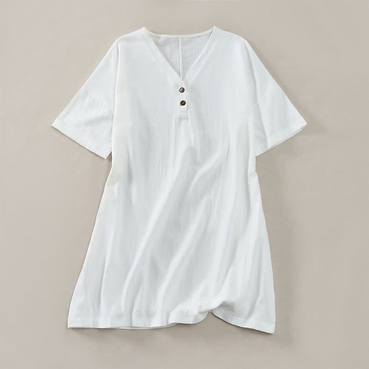 Buddha Stones Robes d'été minimalistes décontractées à manches courtes boutonnées pour femmes - Blanc - US12，UK/AU16，EU44 (2XL) - image 0