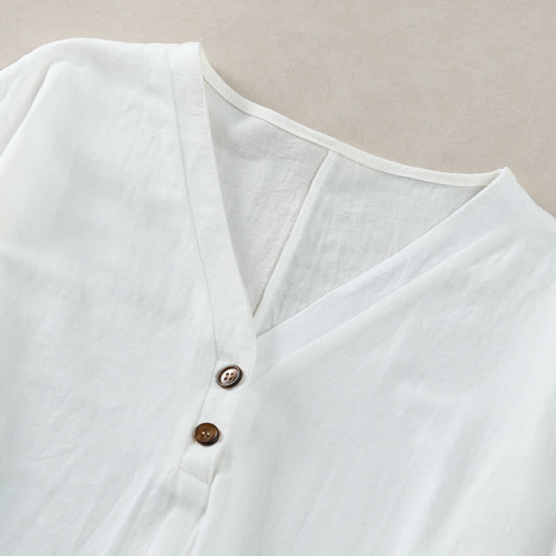 Buddha Stones Robes d'été minimalistes décontractées à manches courtes boutonnées pour femmes - image 3