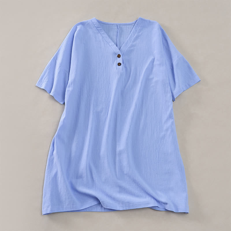 Buddha Stones Robes d'été minimalistes décontractées à manches courtes boutonnées pour femmes - Bleu ciel clair - US12，UK/AU16，EU44 (2XL) - image 14