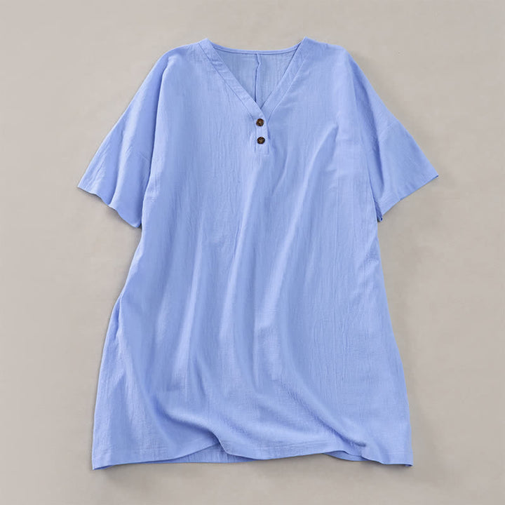 Buddha Stones Robes d'été minimalistes décontractées à manches courtes boutonnées pour femmes - Bleu ciel clair - US12，UK/AU16，EU44 (2XL) - image 14