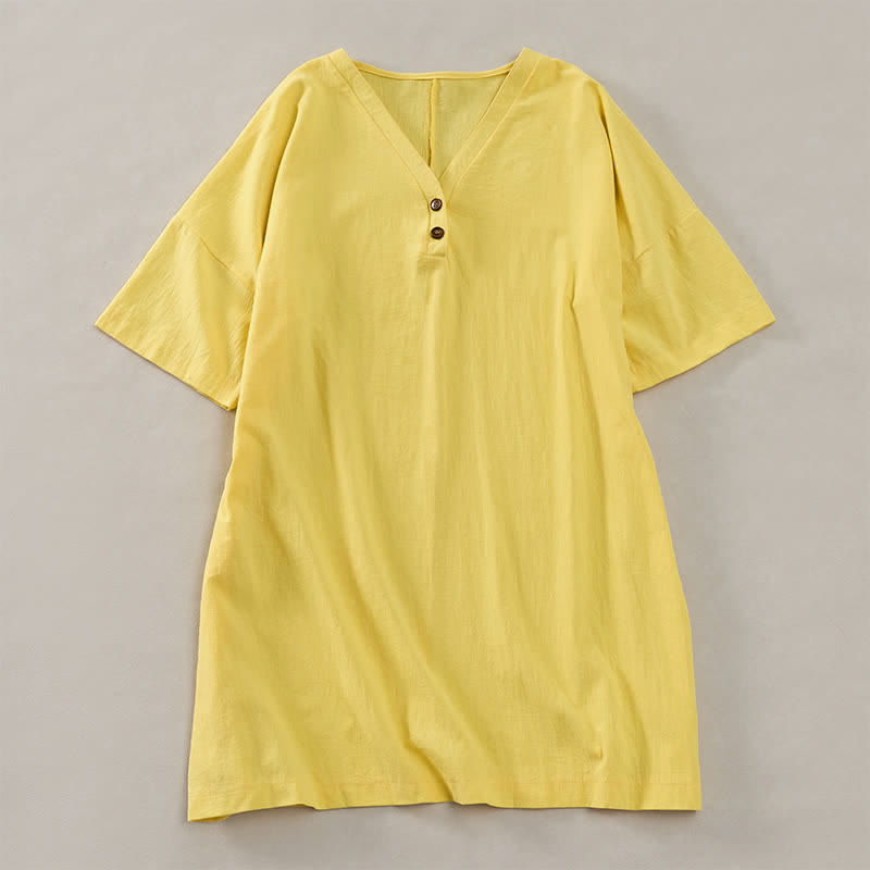 Buddha Stones Robes d'été minimalistes décontractées à manches courtes boutonnées pour femmes - LemonChiffon - US12，UK/AU16，EU44 (2XL) - image 7