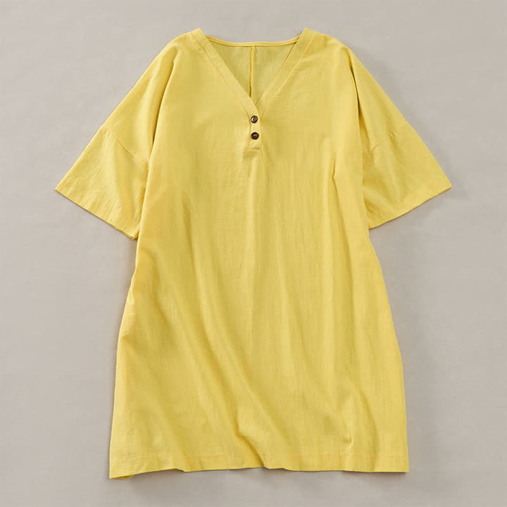 Buddha Stones Robes d'été minimalistes décontractées à manches courtes boutonnées pour femmes - LemonChiffon - US12，UK/AU16，EU44 (2XL) - image 7
