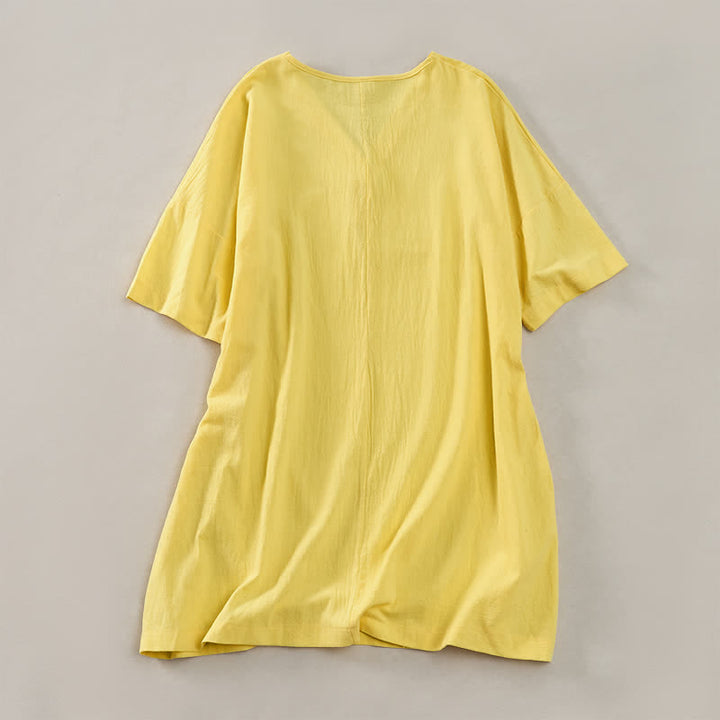 Buddha Stones Robes d'été minimalistes décontractées à manches courtes boutonnées pour femmes - image 8