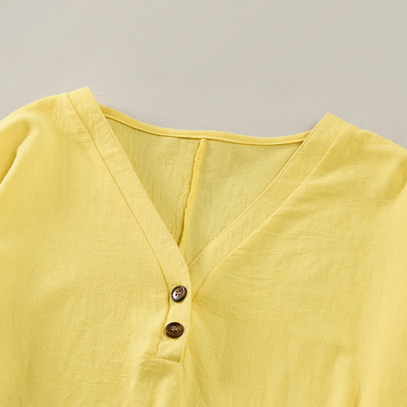 Buddha Stones Robes d'été minimalistes décontractées à manches courtes boutonnées pour femmes - image 10