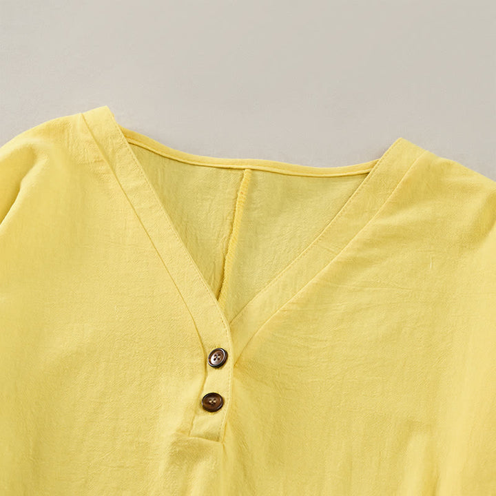 Buddha Stones Robes d'été minimalistes décontractées à manches courtes boutonnées pour femmes - image 10