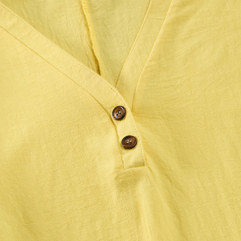 Buddha Stones Robes d'été minimalistes décontractées à manches courtes boutonnées pour femmes - image 11