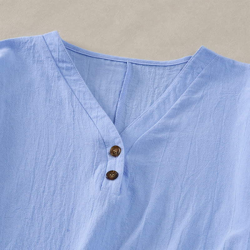 Buddha Stones Robes d'été minimalistes décontractées à manches courtes boutonnées pour femmes - image 17