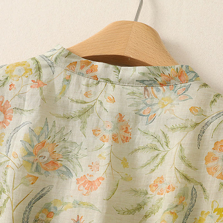 Buddha Stones Robe d'été bohème à cordon de serrage et imprimé floral, manches courtes et poches. - image 3