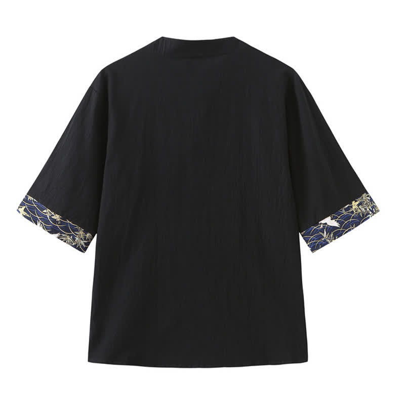 Buddha Stones Chemises à manches courtes pour hommes Summer Tang Style Vintage Frog Button Grue - image 11