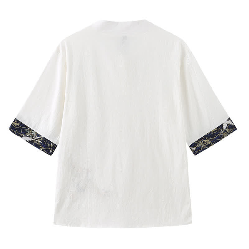 Buddha Stones Chemises à manches courtes pour hommes Summer Tang Style Vintage Frog Button Grue - image 3