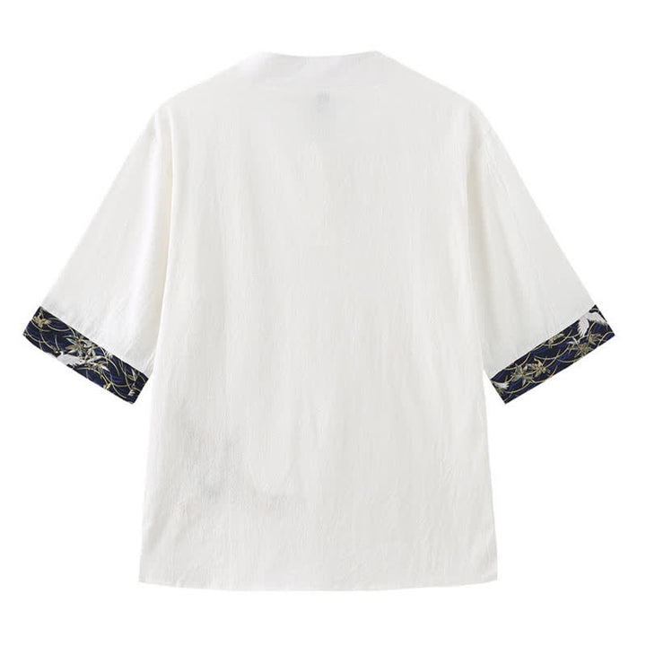 Buddha Stones Chemises à manches courtes pour hommes Summer Tang Style Vintage Frog Button Grue - image 3