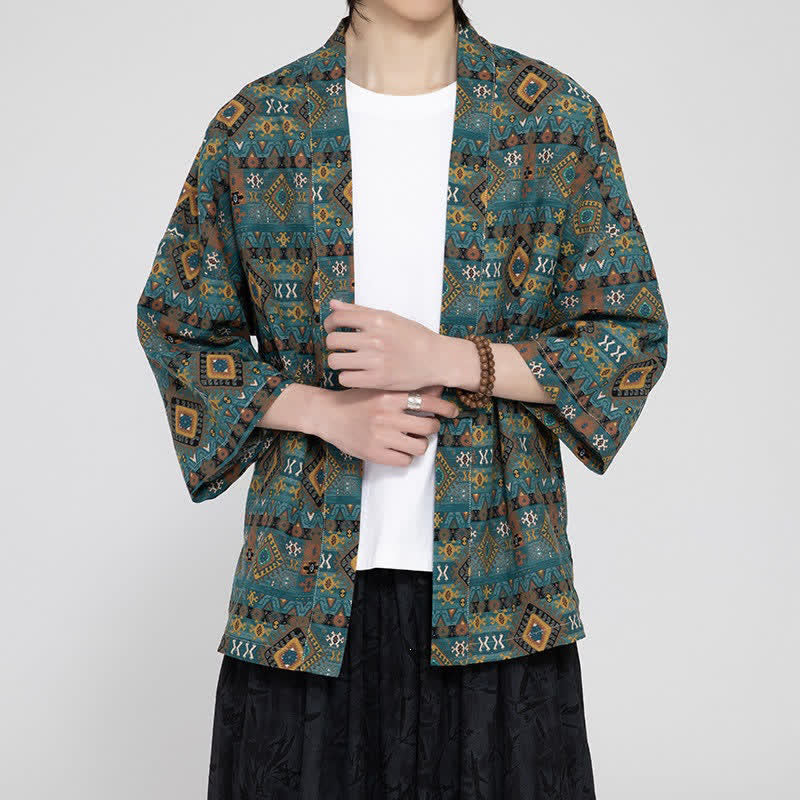 Buddha Stones Kimonos homme printemps-été bohèmes décontractés à poches plaquées et motifs géométriques - image 4