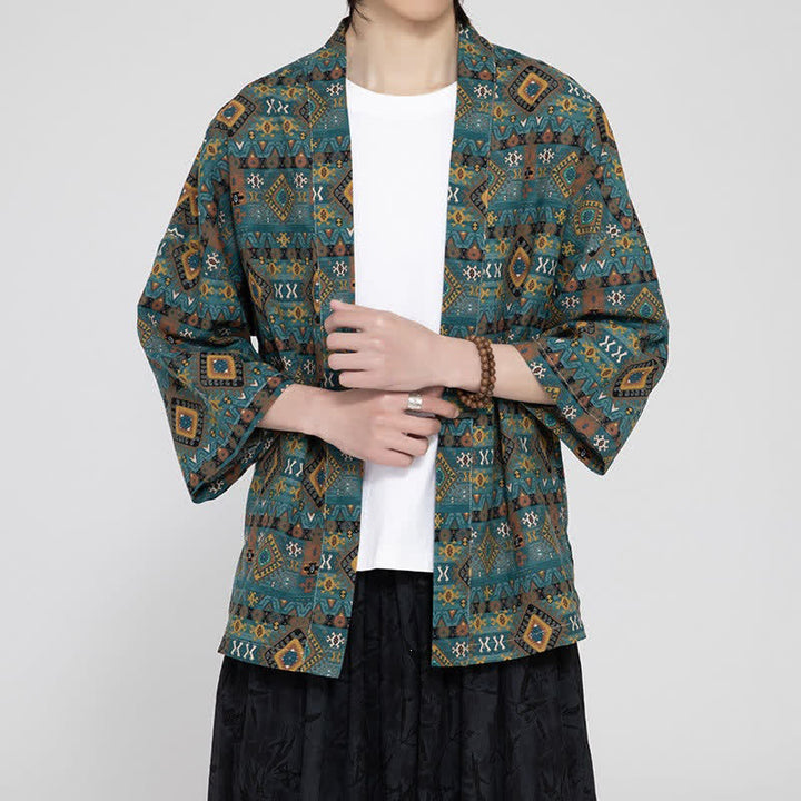 Buddha Stones Kimonos homme printemps-été bohèmes décontractés à poches plaquées et motifs géométriques - image 4