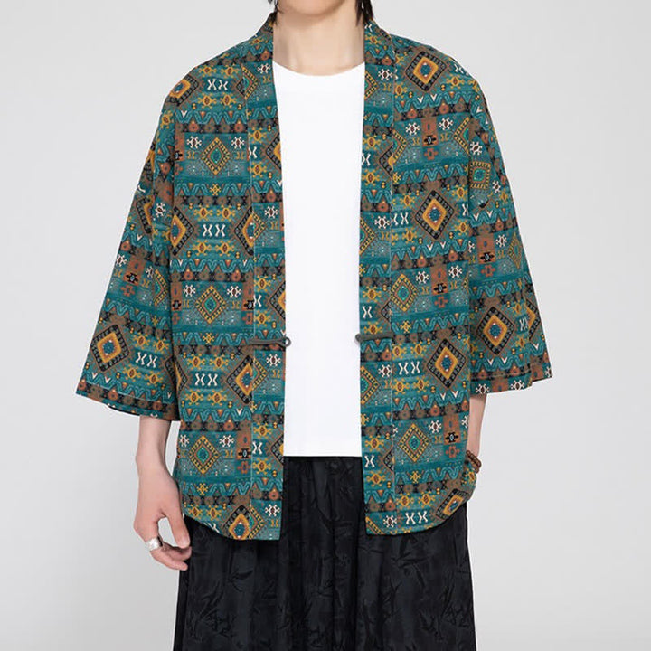 Buddha Stones Kimonos homme printemps-été bohèmes décontractés à poches plaquées et motifs géométriques - image 2