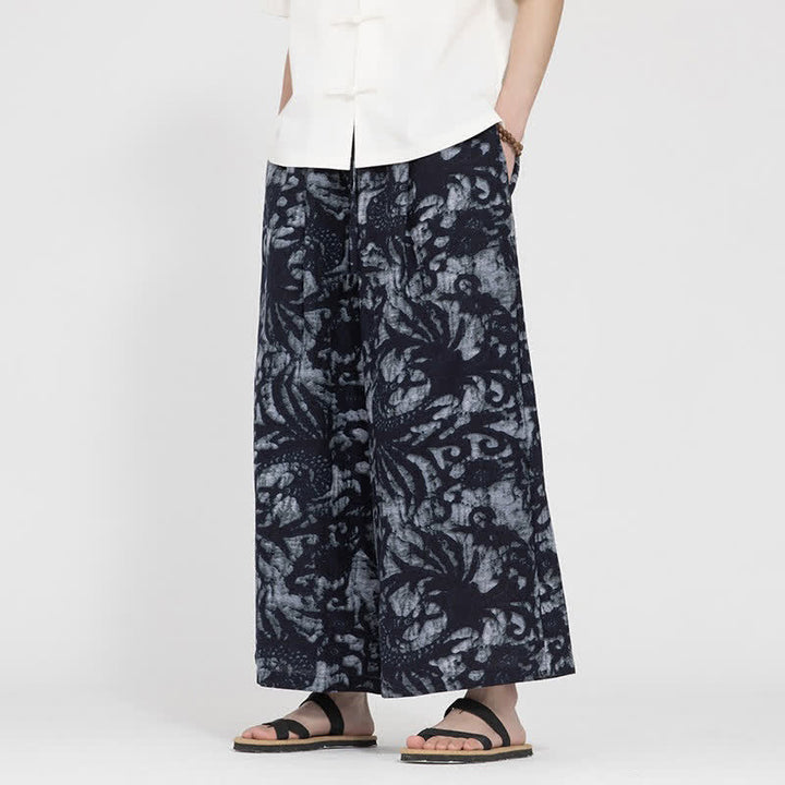 Buddha Stones Pantalon court bohème décontracté d'été à cordon de serrage et imprimé abstrait, coupe droite, avec poches - Gris ardoise foncé - US/UK/AU48，EU58(5XL) - image 7