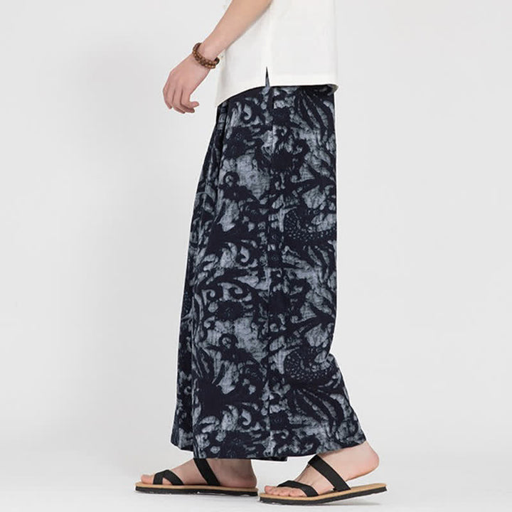 Buddha Stones Pantalon court bohème décontracté d'été à cordon de serrage et imprimé abstrait, coupe droite, avec poches - image 12
