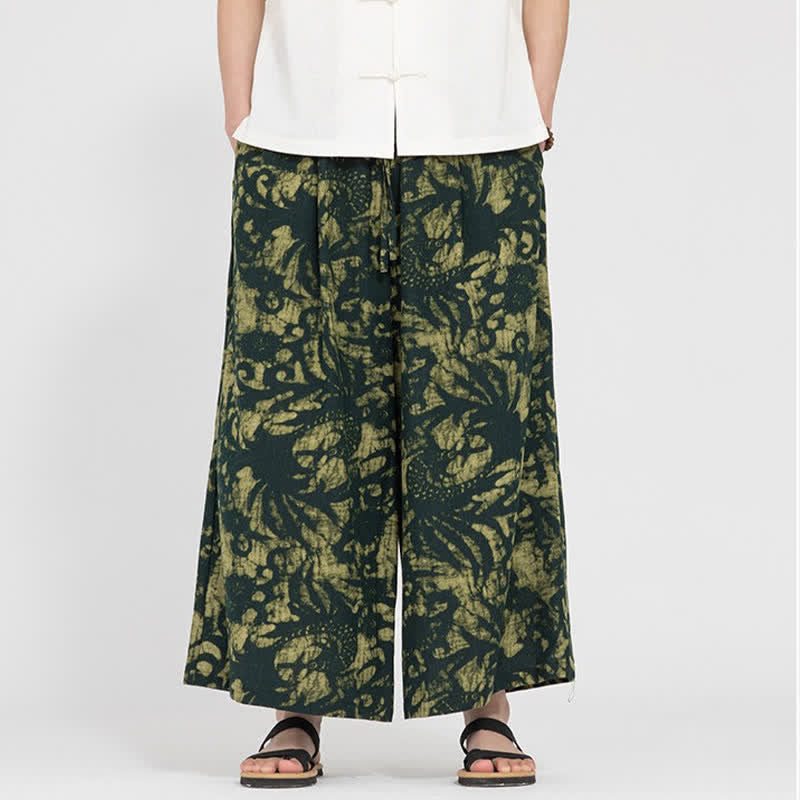 Buddha Stones Pantalon court bohème décontracté d'été à cordon de serrage et imprimé abstrait, coupe droite, avec poches - image 1