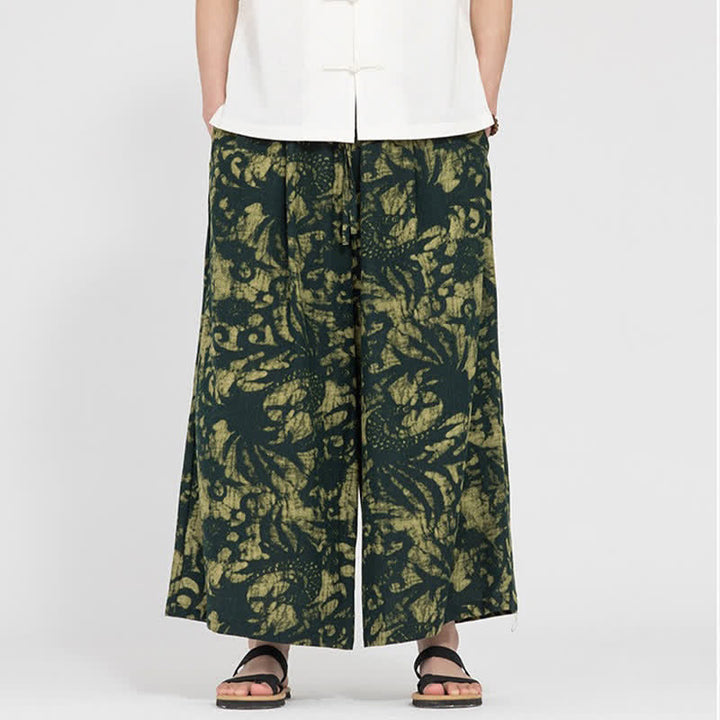 Buddha Stones Pantalon court bohème décontracté d'été à cordon de serrage et imprimé abstrait, coupe droite, avec poches - image 1