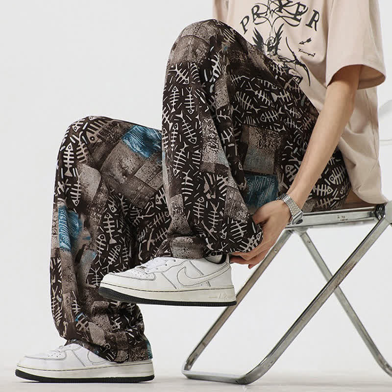 Buddha Stones Pantalon harem homme printemps-été bohème décontracté à cordon de serrage et imprimé abstrait avec poches - image 4