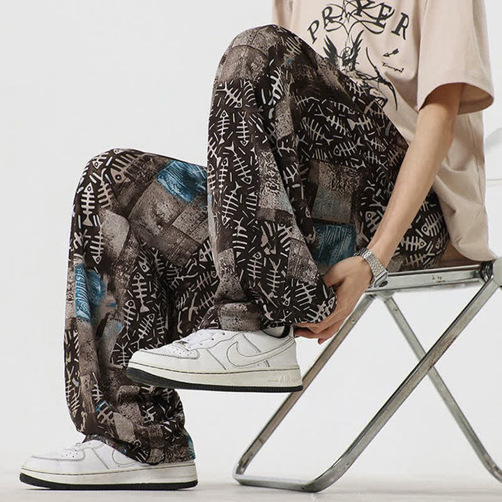 Buddha Stones Pantalon harem homme printemps-été bohème décontracté à cordon de serrage et imprimé abstrait avec poches - image 4