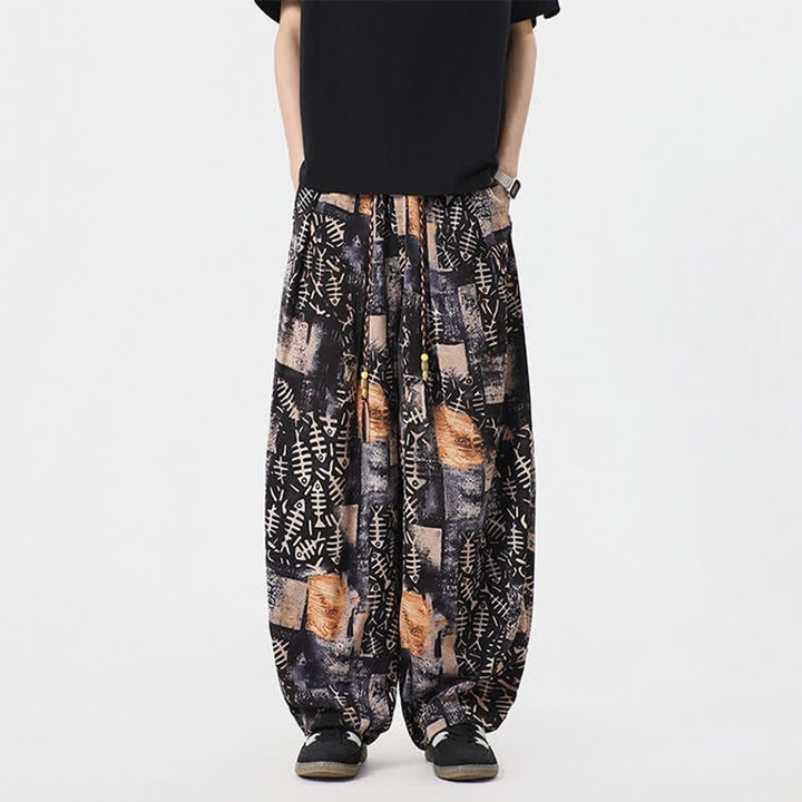 Buddha Stones Pantalon harem homme printemps-été bohème décontracté à cordon de serrage et imprimé abstrait avec poches - image 8