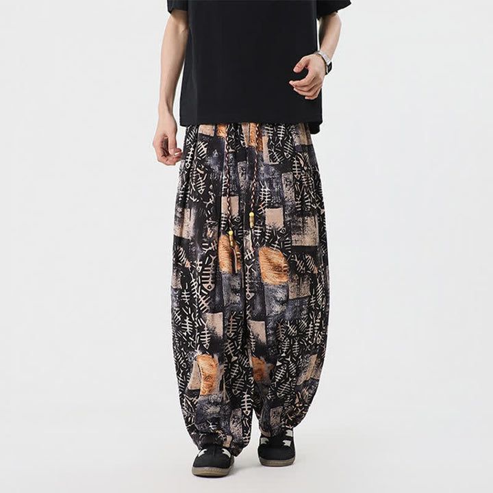 Buddha Stones Pantalon harem homme printemps-été bohème décontracté à cordon de serrage et imprimé abstrait avec poches - image 7