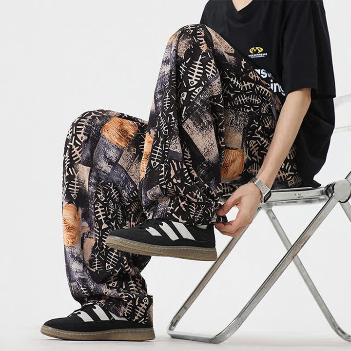 Buddha Stones Pantalon harem homme printemps-été bohème décontracté à cordon de serrage et imprimé abstrait avec poches - image 10