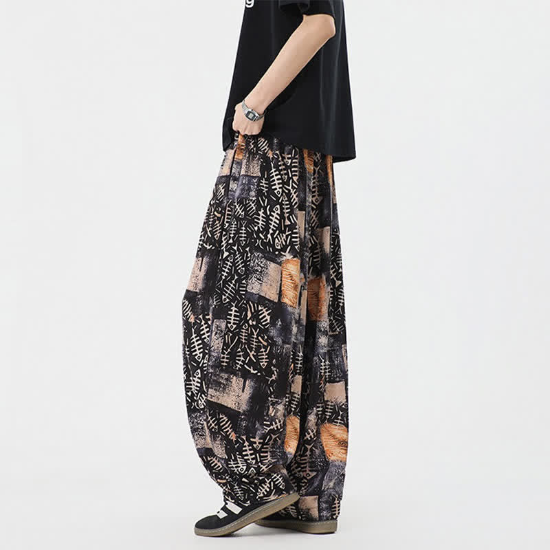 Buddha Stones Pantalon harem homme printemps-été bohème décontracté à cordon de serrage et imprimé abstrait avec poches - image 9