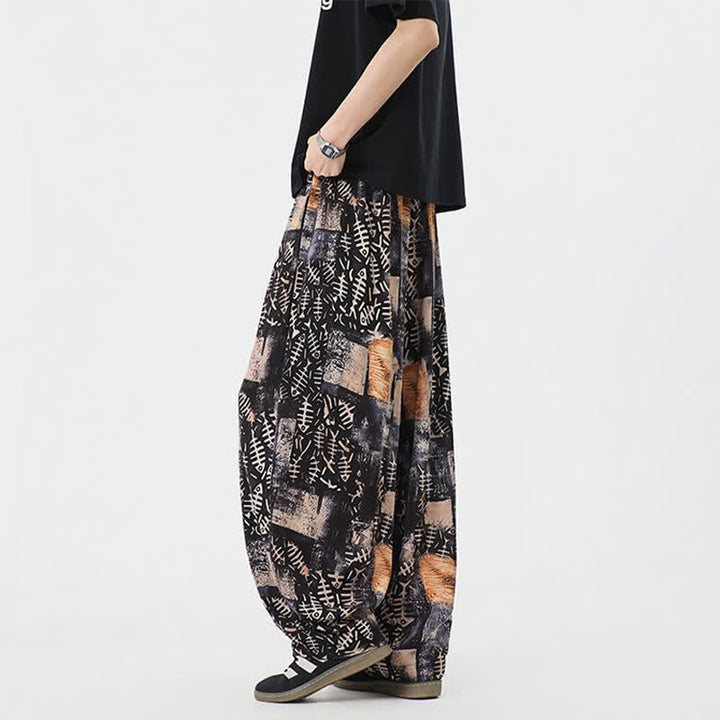 Buddha Stones Pantalon harem homme printemps-été bohème décontracté à cordon de serrage et imprimé abstrait avec poches - image 9