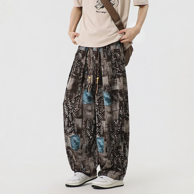 Buddha Stones Pantalon harem homme printemps-été bohème décontracté à cordon de serrage et imprimé abstrait avec poches - image 2