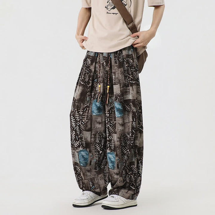 Buddha Stones Pantalon harem homme printemps-été bohème décontracté à cordon de serrage et imprimé abstrait avec poches - image 2