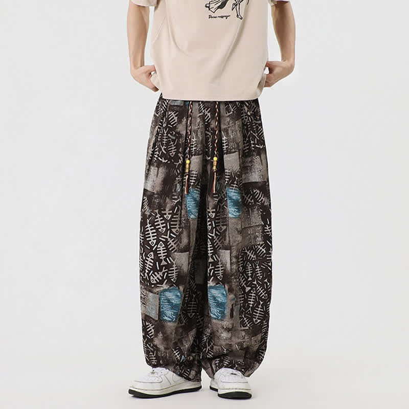 Buddha Stones Pantalon harem homme printemps-été bohème décontracté à cordon de serrage et imprimé abstrait avec poches - image 3