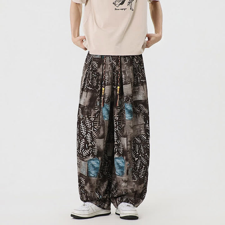 Buddha Stones Pantalon harem homme printemps-été bohème décontracté à cordon de serrage et imprimé abstrait avec poches - image 3