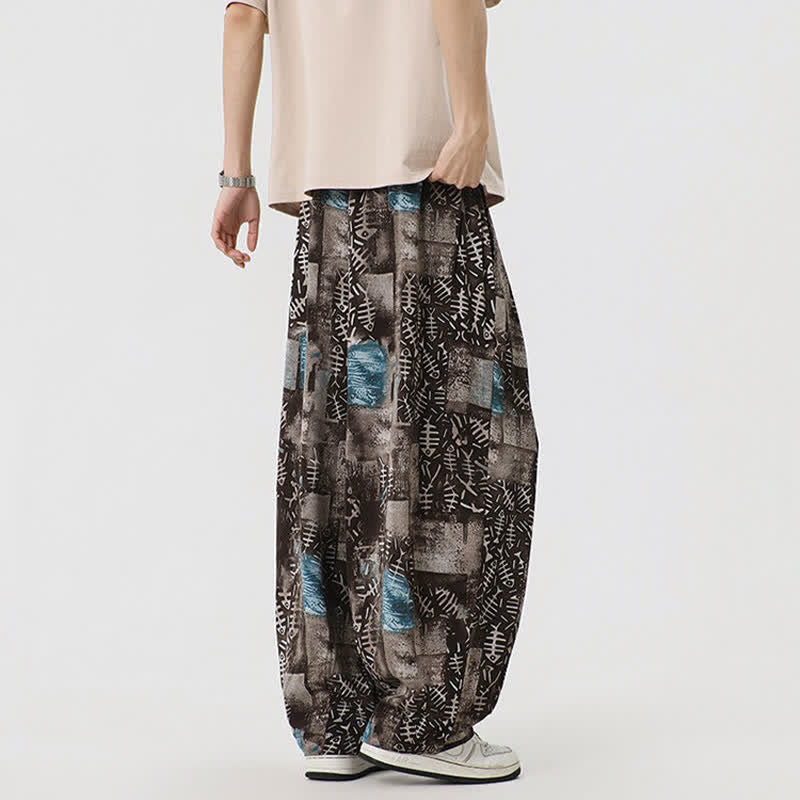 Buddha Stones Pantalon harem homme printemps-été bohème décontracté à cordon de serrage et imprimé abstrait avec poches - image 5