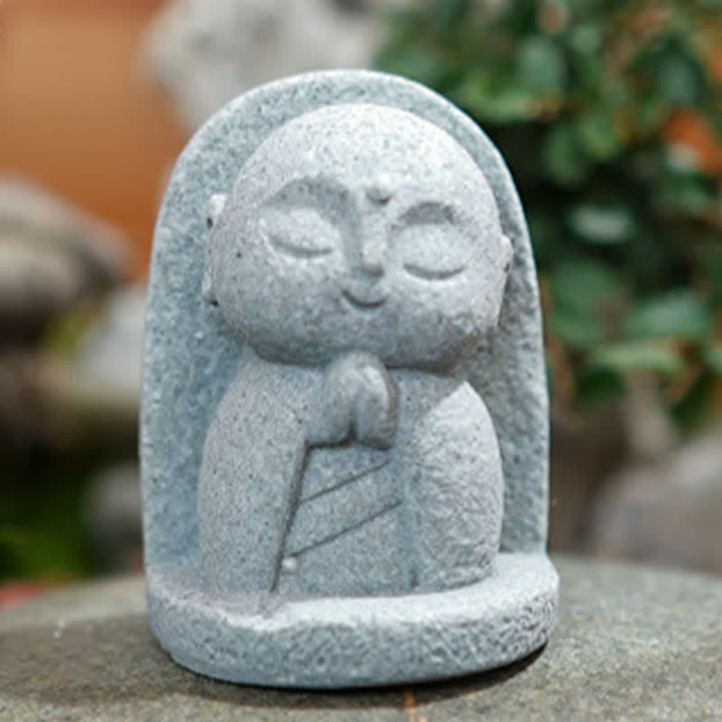 Buddha Stones Petite statue de prière en résine représentant le Bouddha Ksitigarbha, symbole de méditation et de compassion. - image 13