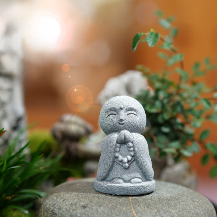 Buddha Stones Petite statue de prière en résine représentant le Bouddha Ksitigarbha, symbole de méditation et de compassion. - image 11