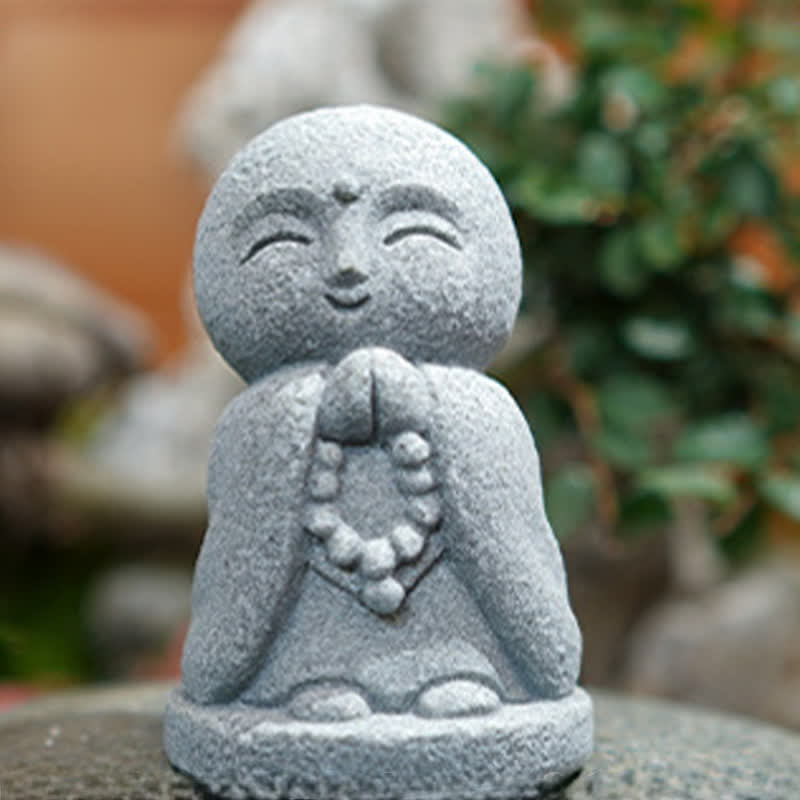 Buddha Stones Petite statue de prière en résine représentant le Bouddha Ksitigarbha, symbole de méditation et de compassion. - image 10