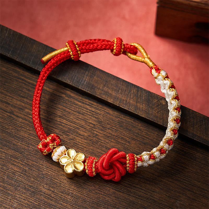 Buddha Stones Bracelet de confiance en corde tressée mandala - Rouge - Avec accessoire de fleur - image 0