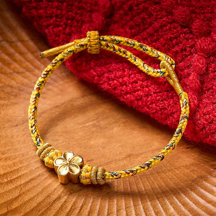 Buddha Stones Bracelet d'enracinement en corde tressée jaune - Jaune - Avec accessoire fleur dorée - image 8