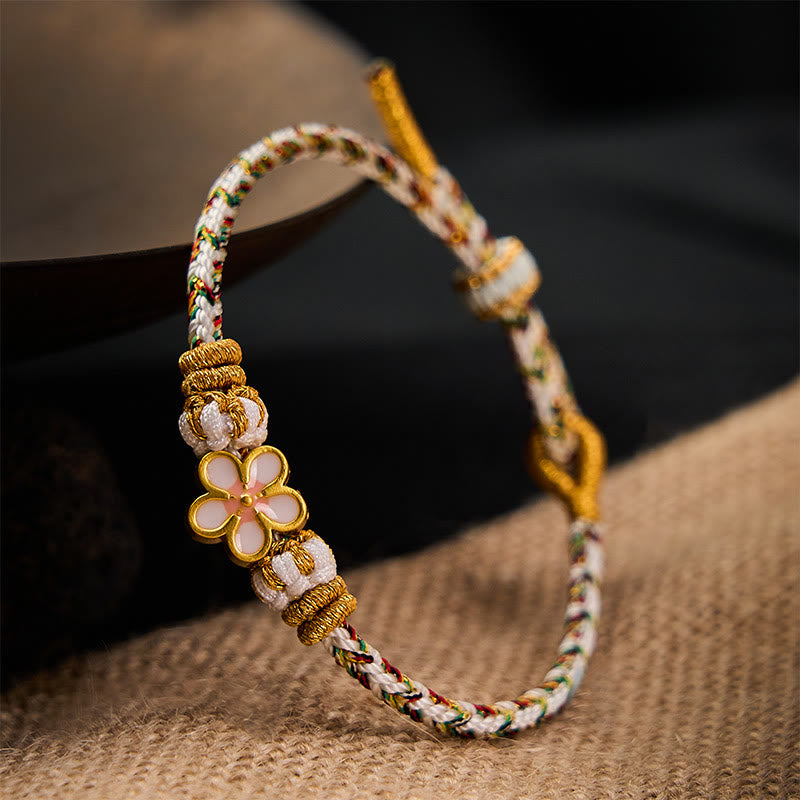 Buddha Stones Bracelet de la connaissance en corde tressée blanche et fleur - image 3
