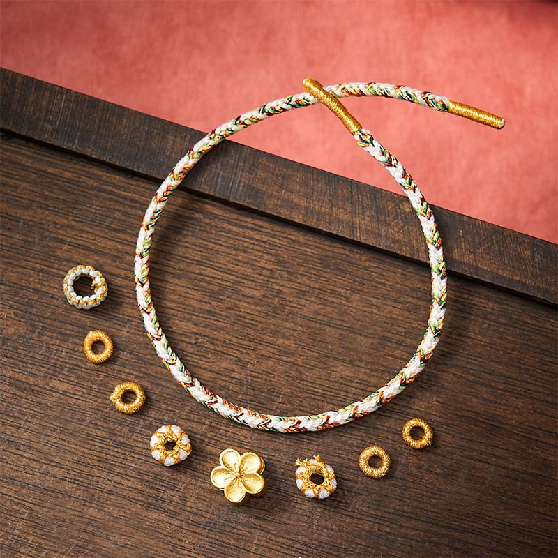 Buddha Stones Bracelet de la connaissance en corde tressée blanche et fleur - image 8