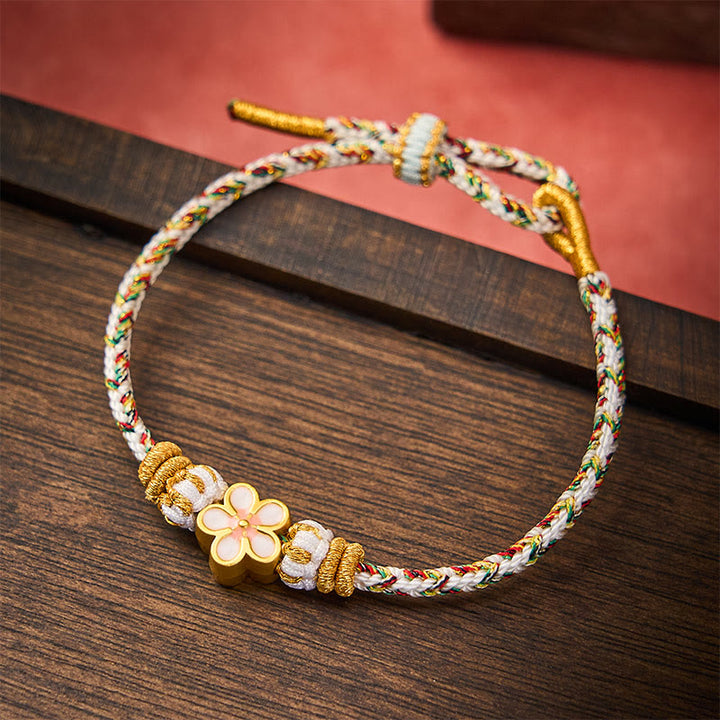 Buddha Stones Bracelet de la connaissance en corde tressée blanche et fleur - Blanc - Avec accessoire de fleur blanche - image 0