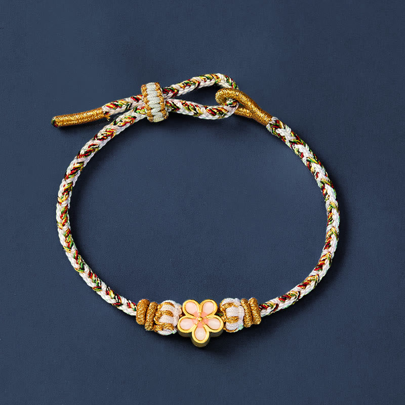 Buddha Stones Bracelet de la connaissance en corde tressée blanche et fleur - image 2