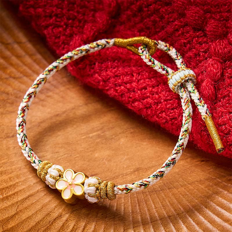 Buddha Stones Bracelet de la connaissance en corde tressée blanche et fleur - image 1