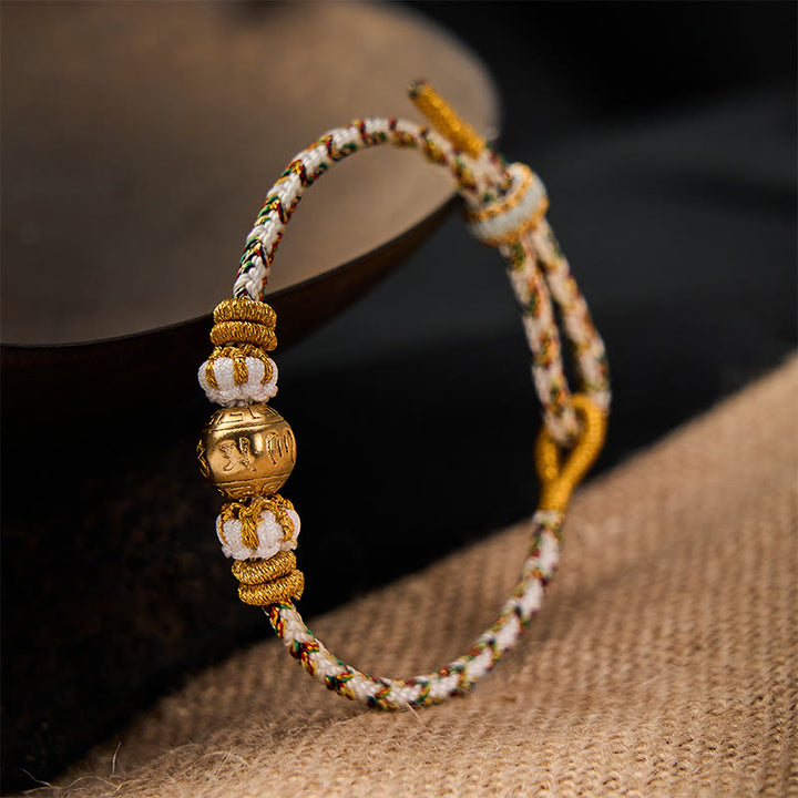 Buddha Stones Bracelet de sagesse Om Mani Padme Hum en corde tressée blanche - image 2