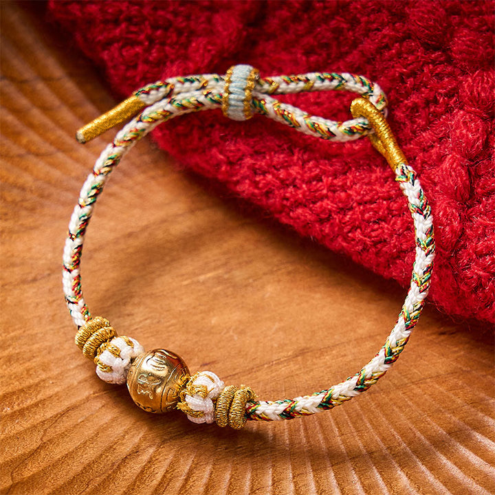 Buddha Stones Bracelet de sagesse Om Mani Padme Hum en corde tressée blanche - Accessoire blanc avec six mots vrais - image 0