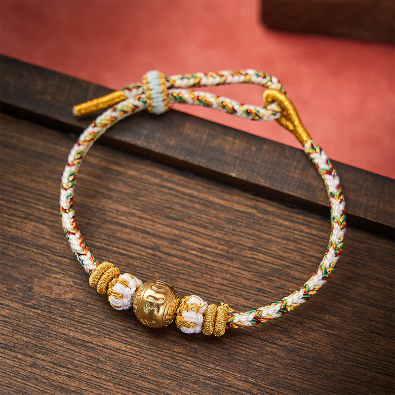 Buddha Stones Bracelet de sagesse Om Mani Padme Hum en corde tressée blanche - image 1